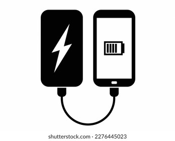 Vector set of smartphone charging via power bank hand drawn cartoon.