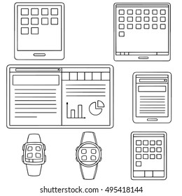 vector set of smartphone, tablet and smartwatch