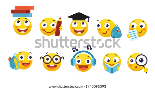 Vector Set Smiles School Education Round Stock Vector (Royalty Free ...