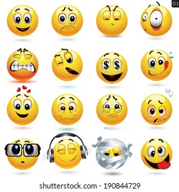 Vector set of smiley icons with different face expression