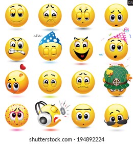 Vector set of smiley icons with different face expression