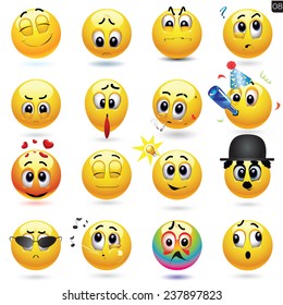 Vector set of smiley icons with different face expression.