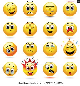 Vector set of smiling ball icons with different face expression