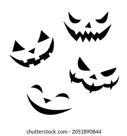 Vector set of smiling faces ghosts in flat style. Halloween's element for party, poster, invitation, any design. Danger animal. Black and white.
