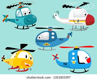 vector set of smiling helicopters cartoon