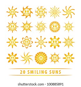 Vector set of smiling suns.