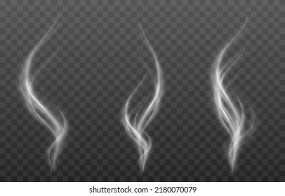 Vector Set Of Smoke On An Isolated Transparent Background. PNG Smoke Waves, Smoke From Cigarettes, Food, Liquid. White Smoke, Steam PNG.