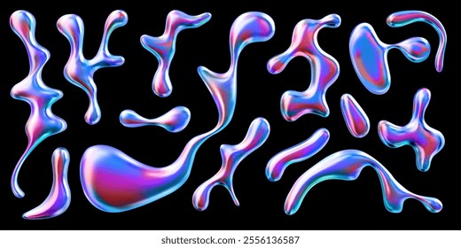 Vector set of smooth shapes with futuristic design and chrome elements. Abstract illustration with a combination of pink and blue colors to create a dynamic effect.