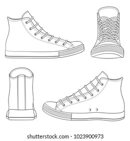 Vector set with sneakers, gumshoes. Isolated objects on white.