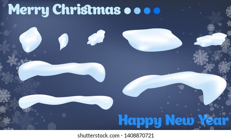 Vector set of snow caps, icicles, snowball and snowdrift isolated on transparent background. Winter decorations. Seasonal elements for design