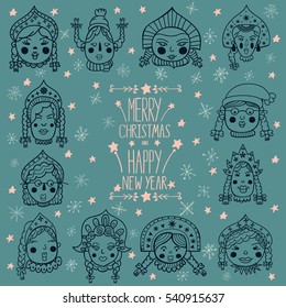 Vector set of  snow maiden