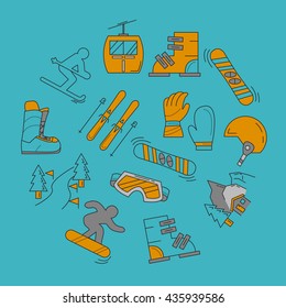 Vector set of snowboard and ski icons