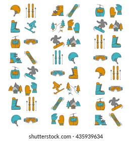 Vector set of snowboard and ski icons