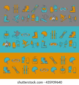 Vector set of snowboard and ski icons