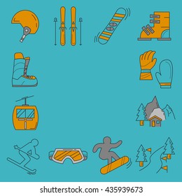 Vector set of snowboard and ski icons