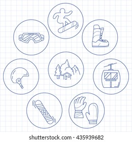 Vector set of snowboard and ski icons