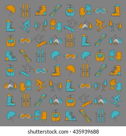 Vector set of snowboard and ski icons