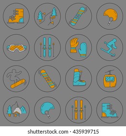 Vector set of snowboard and ski icons