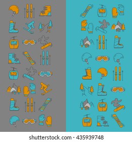 Vector set of snowboard and ski icons