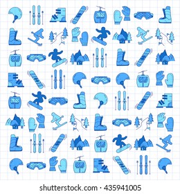 Vector set of snowboard and ski icons