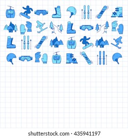 Vector set of snowboard and ski icons
