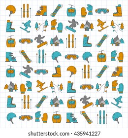 Vector set of snowboard and ski icons