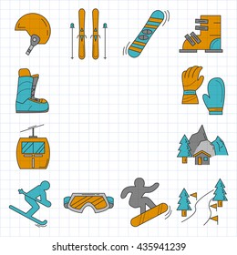 Vector set of snowboard and ski icons