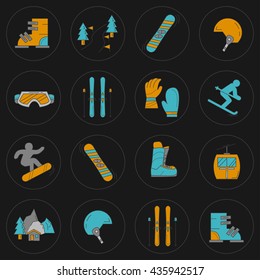 Vector set of snowboard and ski icons