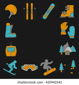 Vector set of snowboard and ski icons