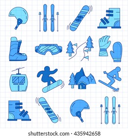 Vector set of snowboard and ski icons