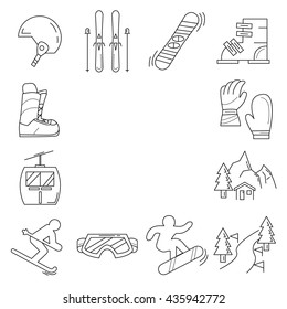 Vector set of snowboard and ski icons