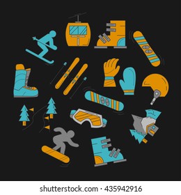 Vector set of snowboard and ski icons