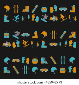 Vector set of snowboard and ski icons