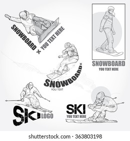 Vector set of Snowboard and Ski logos, labels, badges and design elements.