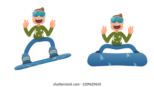 vector set of snowboarders isolated on white background in flat style