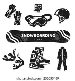 Vector set of snowboarding equipment