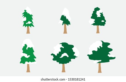 Vector set of snow-covered pine trees for Christmas design, postcards, posters, sales. Different Christmas trees in the snow. Vector illustration. Eps 10.

