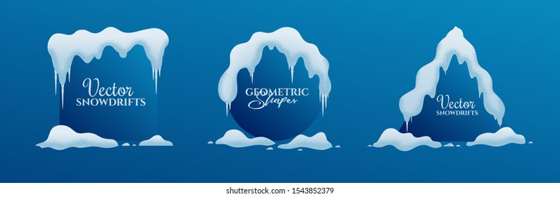 vector set of snowdrifts of snow on geometric shapes. winter abstract frame for text. design of holiday sales and discounts