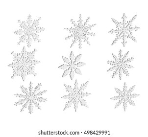 Vektorgrafik - Satz von Schneeflocken 3D einzeln auf Hintergrund