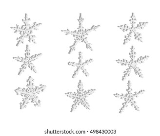 vector - set of snowflakes 3D isolated on background