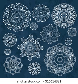 Vector set of snowflakes. Christmas decorative elements for winter design. 