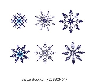 Conjunto de Vector de copos de nieve para la decoración de las ilustraciones de vacaciones de año Nuevo e invierno
