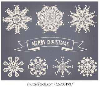 Vector set of snowflakes. Holiday greeting card.