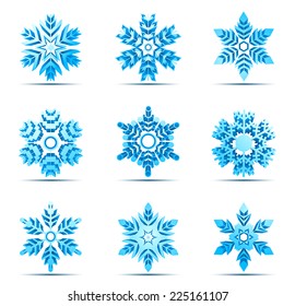 Vector set of snowflakes on white.