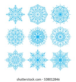 Vector set of snowflakes on a white background