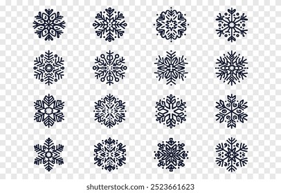Vektorgrafik von Schneeflocken png. Schneeflocke png. Schneeflocken, Schnee, Winter. Ikonen von Schneeflocken verschiedener Formen.