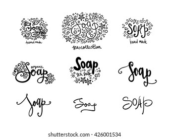 Vector set soap labels, badges and logotype. Logo design templates for hand made soap packaging and wrapping paper. 