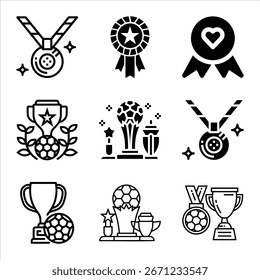 Vector Conjunto De Iconos De Premios De Fútbol Medallas Cintas Y Trofeos Para Logros Deportivos