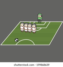 vector set of soccer defending freekick