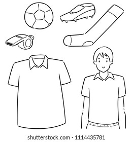 vector set of soccer player and soccer equipment